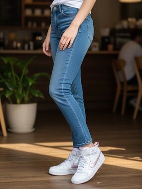 Nike White with Metallic Pink Mid-Top Sneakers